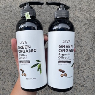 Dầu gội xả siêu mượt phục hồi LEVA Green Organic Argan & Olive oil ( hương nước hoa) 800mlx2 [ TN ]