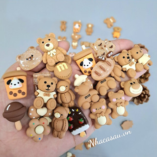 Jibbitz charm sticker đá hình gấu nâu gắn trang trí dép