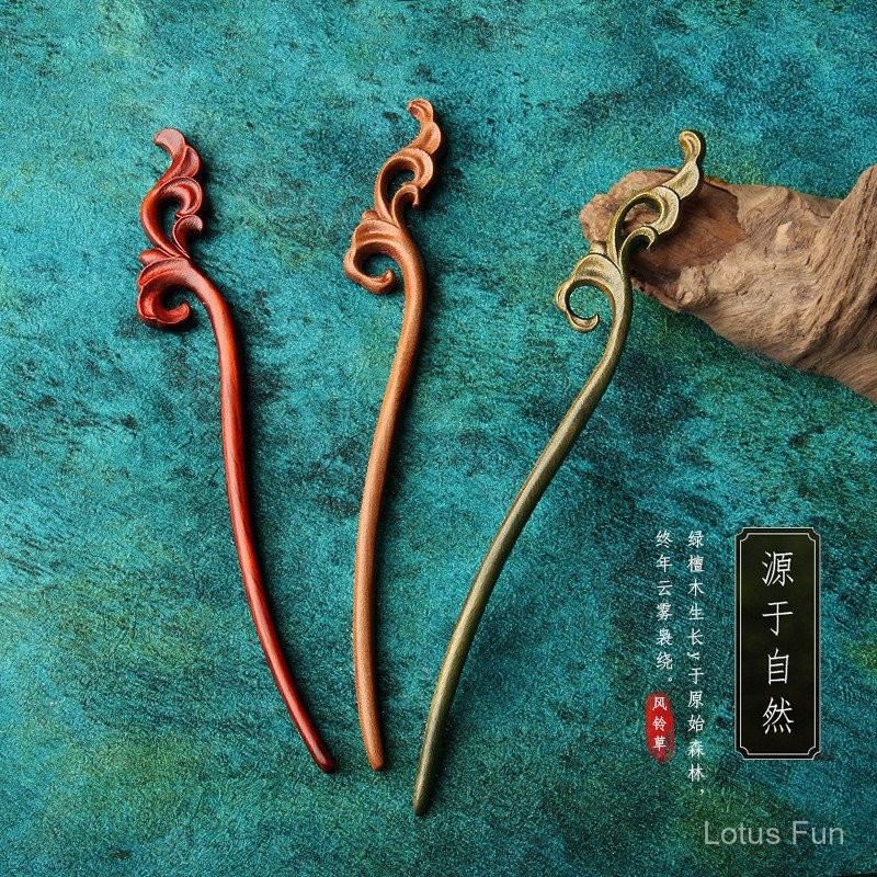 Gỗ đàn hương xanh chạm khắc hoa chuông cài tóc đơn giản thanh lịch trí tuệ trang trí hàng ngày cổ điển