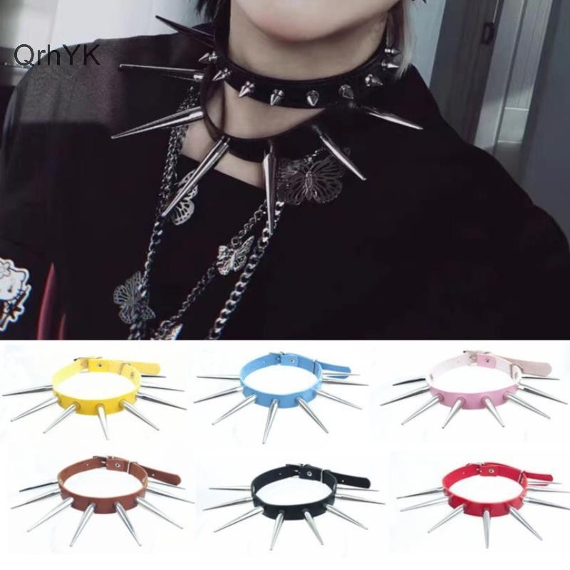 Nhà Máy Thời Trang Dài Spike Choker Punk Giả Da Cổ Mát Mẻ Đinh Tán Lớn Vòng Cổ Phụ Kiện QrhYK