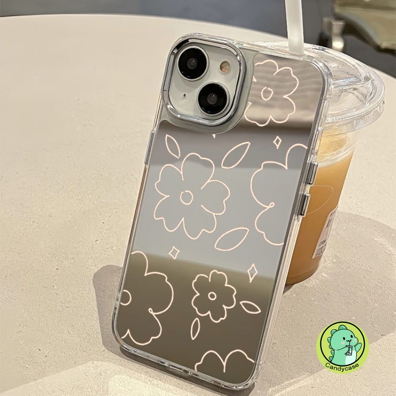 Ốp Điện Thoại Gương Line Flowers Cho Redmi Note 14 13 12 11 Pro Plus 12 Turbo 12s 11s 10 9 Pro Max 10s 9s 9T 8 Pro 7 Pro 5G 4G Ốp Lưng Trang Điểm Mềm Đơn Giản Dễ Thương