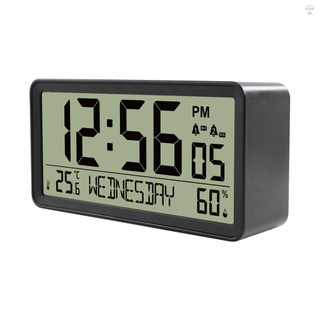 Đồng hồ báo thức kỹ thuật số LCD Bàn hoạt động bằng pin Đồng hồ nhỏ điện tử với nhiệt độ trong nhà Độ ẩm Ngày có đèn nền Chức năng báo thức cho phòng ngủ gia đình Bàn đầu giường