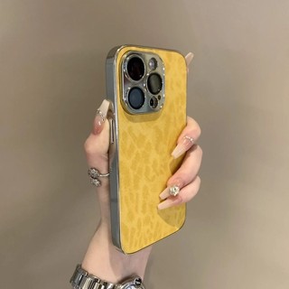 Ốp Điện Thoại Da Báo Viền Mạ Điện Sang Trọng Cho iPhone16 Pro Max 15 14 13 12 11 Pro Max Camera Chống Sốc Bảo Vệ Toàn Diện Ống Kính Ốp Lưng Cứng Chống Rơi