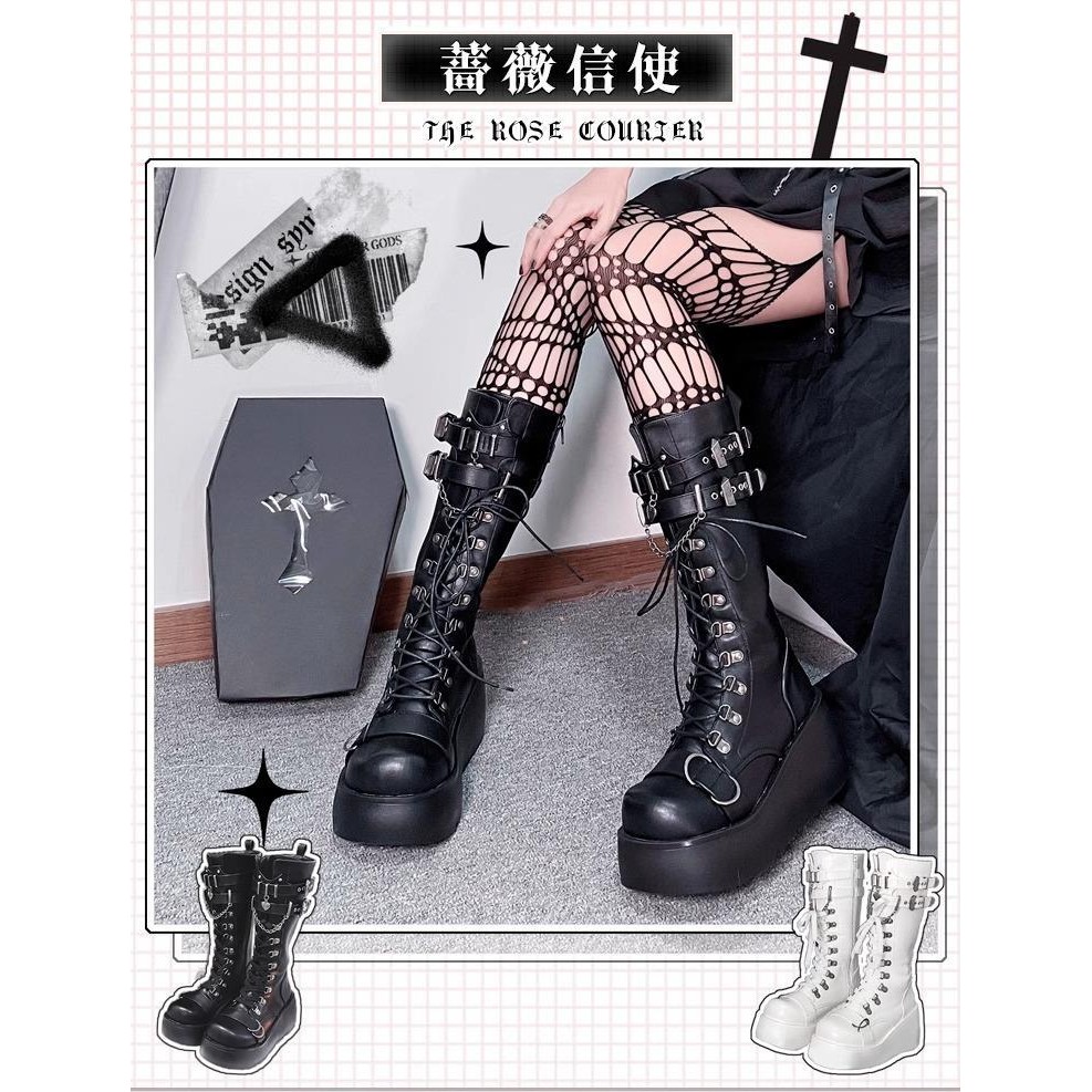 [Thứ Sáu Đen] Mùa Thu Phong Cách Mới Màu Tối Punk Giày Hiệp Sĩ Đế Dày Phù Hợp Với Giày Bông Tai Kẹp Ngón Chân Lớn Giày Bốt Giữa Ống