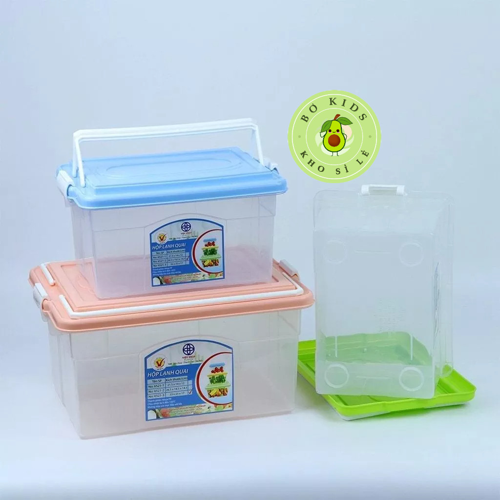 Hộp lạnh 2 quai Việt Nhật 3 size (6521), Hộp đựng thực phẩm, bảo quản thức ăn có quai xách tiện lợi
