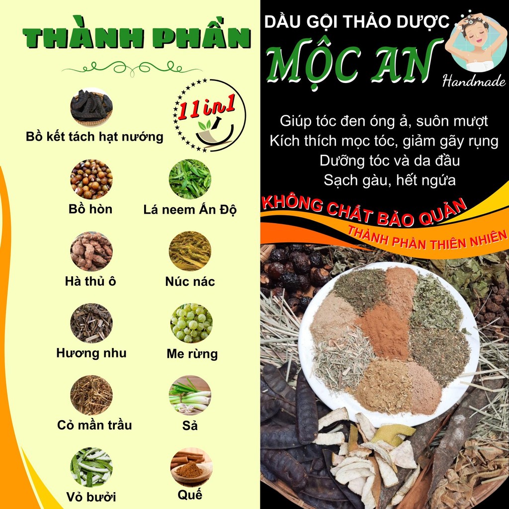 Dầu Gội Thảo Dược Mộc An AYOYA 11 Vị Hà Thủ Ô Bồ Kết Hỗ Trợ Giảm Gãy Rụng Nuôi Dưỡng Tóc Chắc Khỏe
