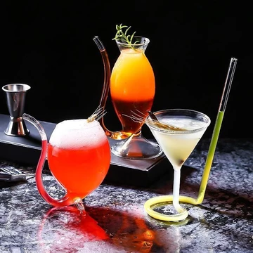 Happy Home Nước ép Thủy tinh Thủy tinh Rượu vang đỏ có ống hút Nước ép Bia Cốc thủy tinh Cốc thủy tinh Cốc cà rồng trong suốt Tiệc sinh nhật Thanh ins Thủy tinh ma cà rồng Bắc Âu Sáng tạo Ống hút thủy