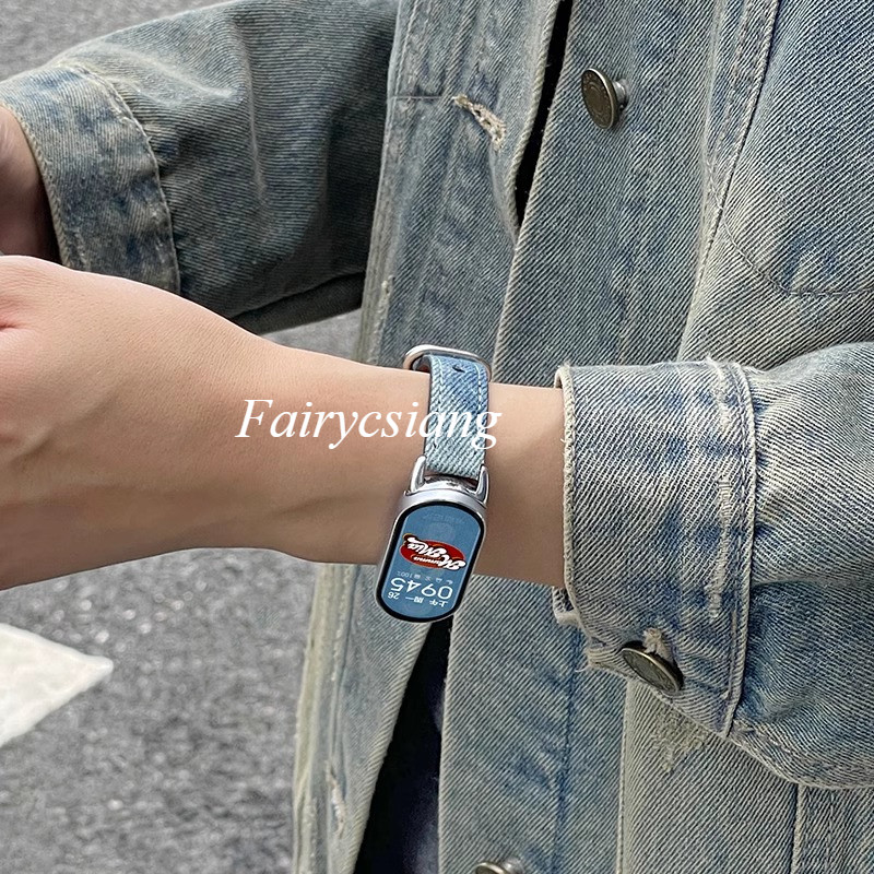 Gấu Nhỏ Denim Dây Đeo Cho Mi Band 10 9 8 7 6 5 4 3 Phụ Kiện Vòng Tay Cao Bồi Cho Xiaomi Band 9 8 Dây Đeo Tay