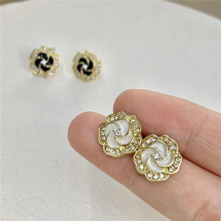 Phong Cách Hồng Kông Ánh Sáng Sang Trọng Đơn Giản Đính Kim Cương Màu Đen Hai Lớp Bông Tai Hoa Hồng Niche Tính Khí Độc Đáo Cao Cấp
