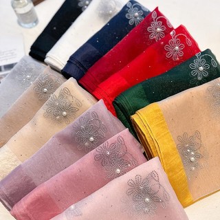 Phiên Bản Hàn Quốc Thu Đông Phù Hợp Với Mô Phỏng Lụa Pha Trộn Khăn Lụa Nữ Nóng Khoan Cao Cấp Đính Hạt Bên Ngoài Khăn Choàng Mỏng Dài Khăn