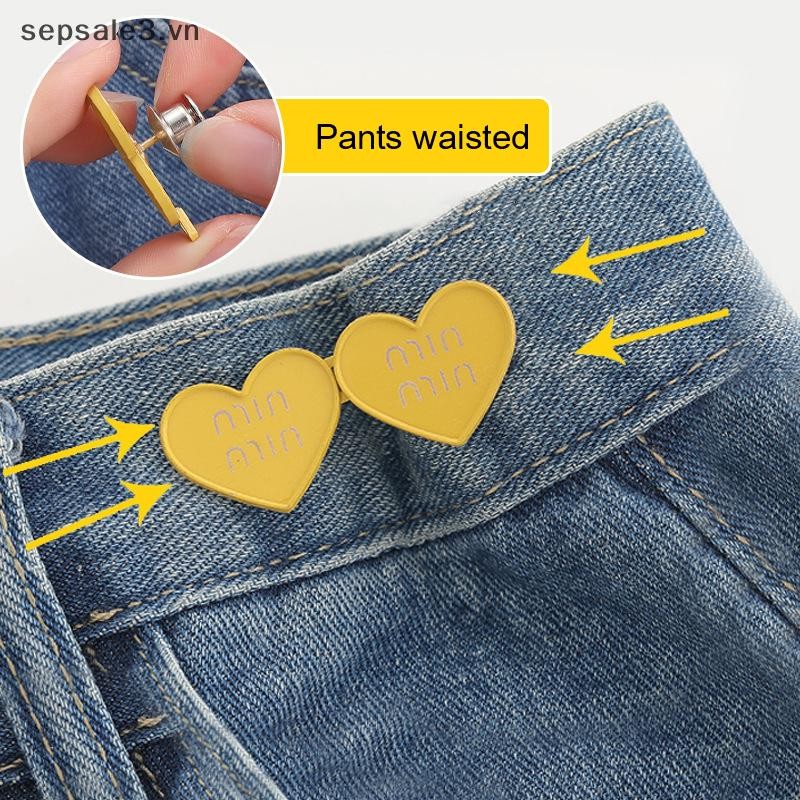 # sepsale # 2 Cái Hình Trái Tim Có Thể Điều Chỉnh Nút Jean Khóa Eo Quần Chụp Khóa Mở Rộng Thay Thế Nút Quần Jean Đính Kèm Chân.