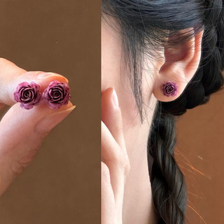 Bông Tai Hoa Đơn Giản Bông Tai Hoa Hồng Fuchsia Thiết Kế Niche Sense Mori Phong Cách Bông Tai Nhỏ