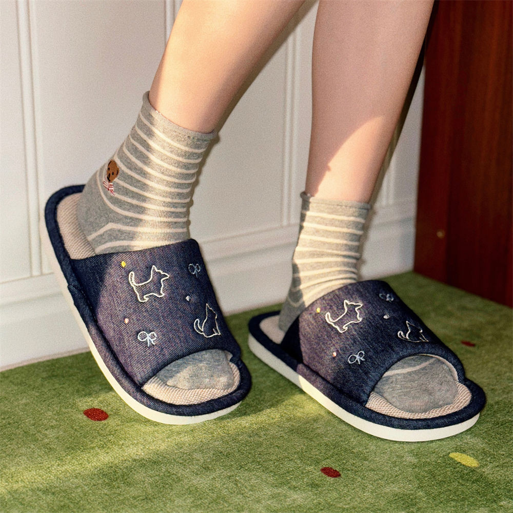 XIXITIAO Dễ Thương Thêu Chó Con Mồ Hôi Mùa Xuân Thoải Mái Mùa Hè Điều Hòa Không Khí Phòng Cotton Line