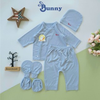 Bộ cài chéo sơ sinh 5 món thun lạnh Modal mềm mát hiệu Bunny cho bé 3-6kg