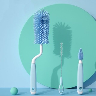 Bàn chải vệ sinh bình sữa silicon 3 trong 1, bàn chải bình sữa silicon cao cấp, xoay 360 độ
