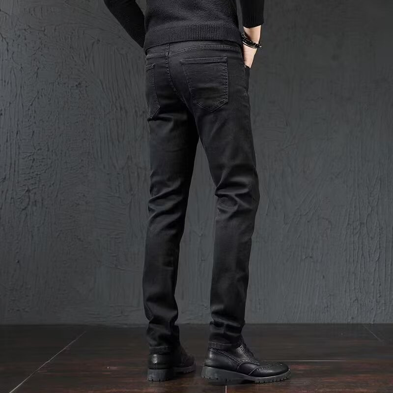 Cao Đường Phố Thời Trang Thương Hiệu Mới Thêu Quần Jean Nam Đen Rách Miếng Dán Co Giãn Slim Fit