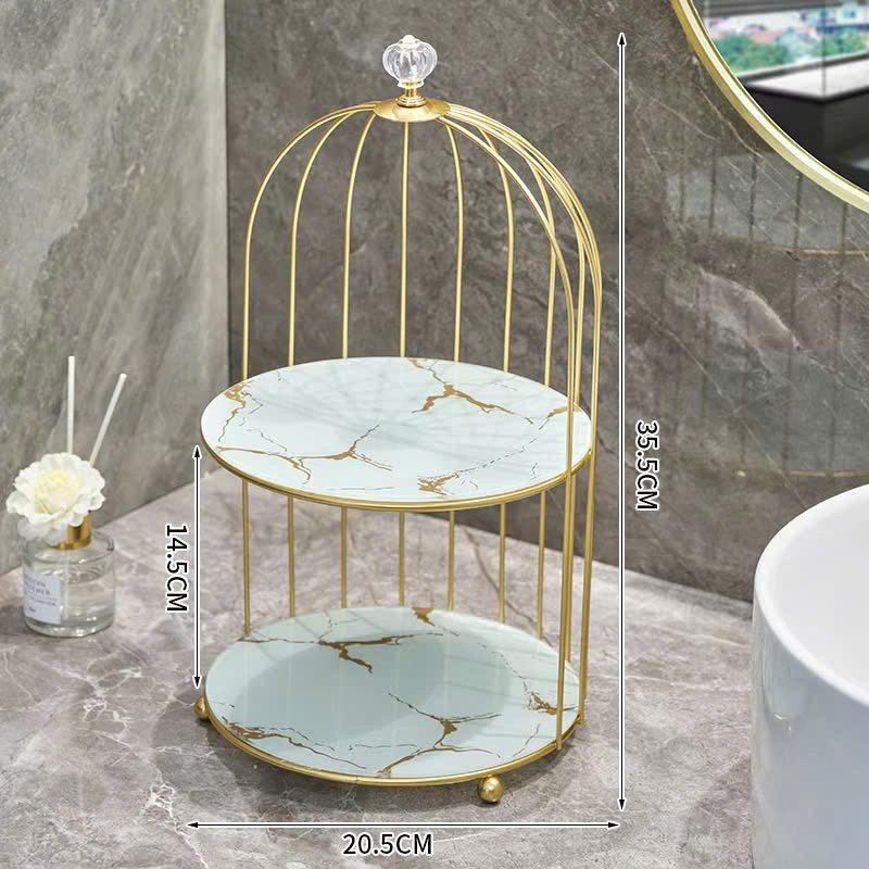 Kệ Mỹ Phẩm Lồng Chim 2 Tầng Sang Trọng – Kệ Đựng Skincare, Nước Hoa, Trang Điểm Decor