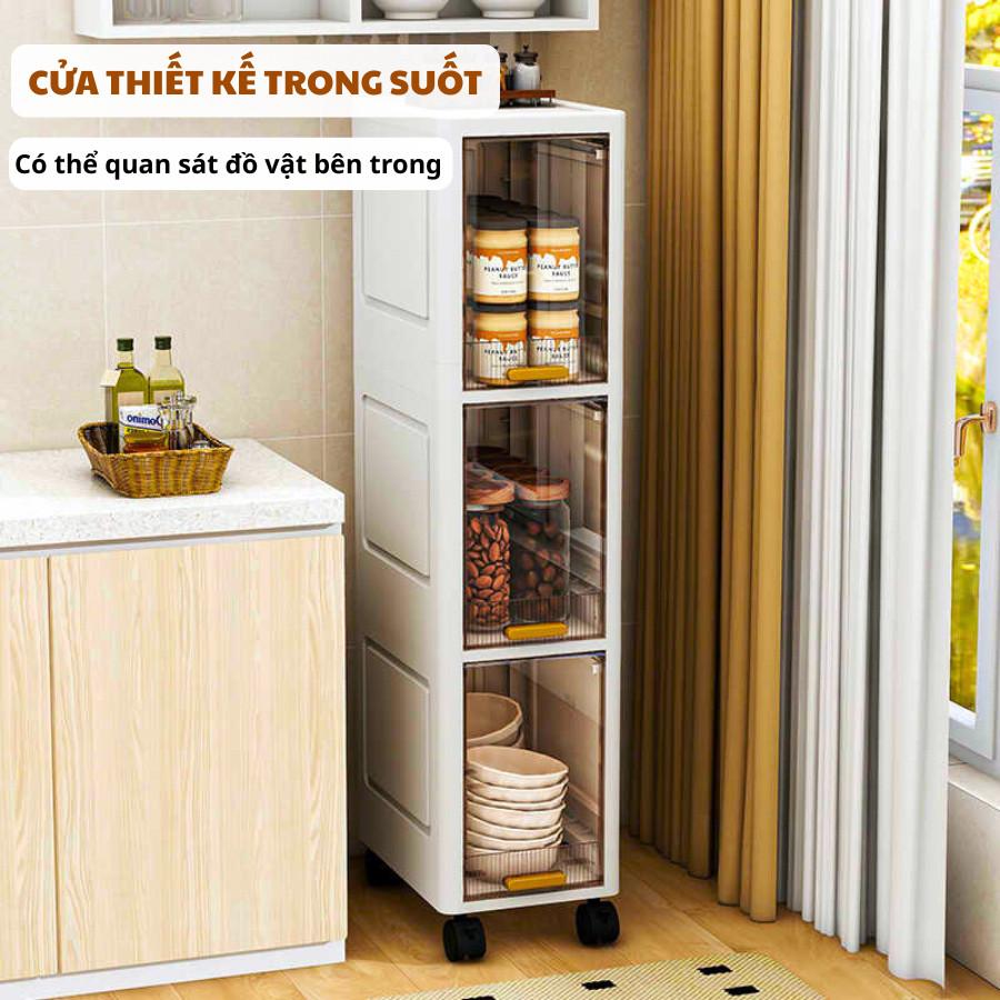 Tủ Đựng Đồ Dùng Bếp Gấp Gọn ENODA HOME, Tủ Lưu Trữ Khe Hẹp Để Đồ Đa Năng Tối Ưu Không Gian Có Bánh Xe Tiện Lợi TUN001