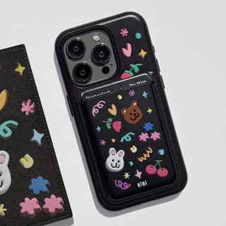 Ốp bảo vệ thẻ họa tiết hình chú thỏ graffiti dễ thương Hàn Quốc cho iPhone 15pro 15promax 14 14promax 14pro 16 pro max 16 plus màu đen