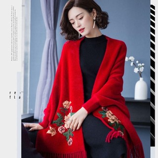 Khăn choàng cashmere thêu MKYCO, ấm áp mùa đông, thiết kế thanh lịch và thời trang dành cho nữ, phù hợp với dạ tiệc hoặc tiệc cưới.