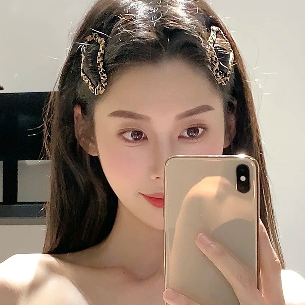 1 Cặp Kẹp Tóc Da Báo Retro - Kẹp BB Side Bangs - Kẹp Tóc Hình Đám Mây Tam Giác Nữ - Phụ Kiện Tóc Bé Gái Phổ Biến - Thanh Lịch Ngọt Ngào Hàn Quốc Dễ Thương