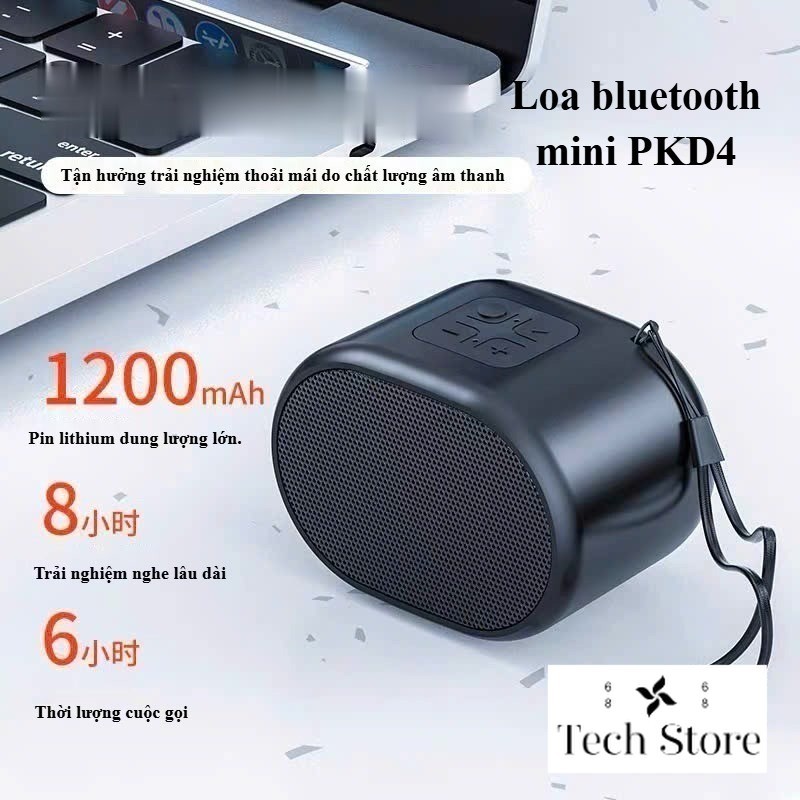 Loa bluetooth mini PKD4 bass mạnh, nghe nhạc pin lâu hỗ trợ thẻ nhớ, USB, kết nối dây máy tính và PC