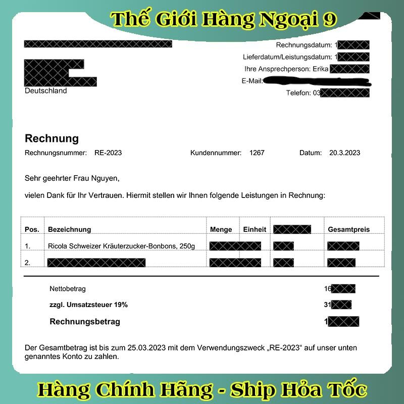 Kẹo ngậm ho thảo mộc Ricola Original Herb 250gr Đức -Date mới đủ bill