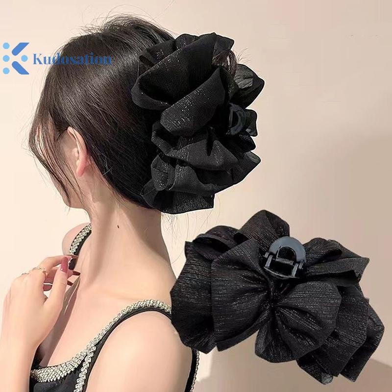 Kudosation Thời Trang Nữ Seersucker Kẹp Đen Nơ Tóc Lấy Tóc Nơ Kẹp Lưới Bong Bóng Grabber Cô Gái Mũ