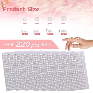 [Gou] 220 chiếc Mix 3mm / 4mm / 5mm / 6mm Ngọc trai dính trên ngọc trai tự dính Nhãn dán ngọc trai mặt cho tóc Trang điểm mặt móng tay DIY Crafts VN