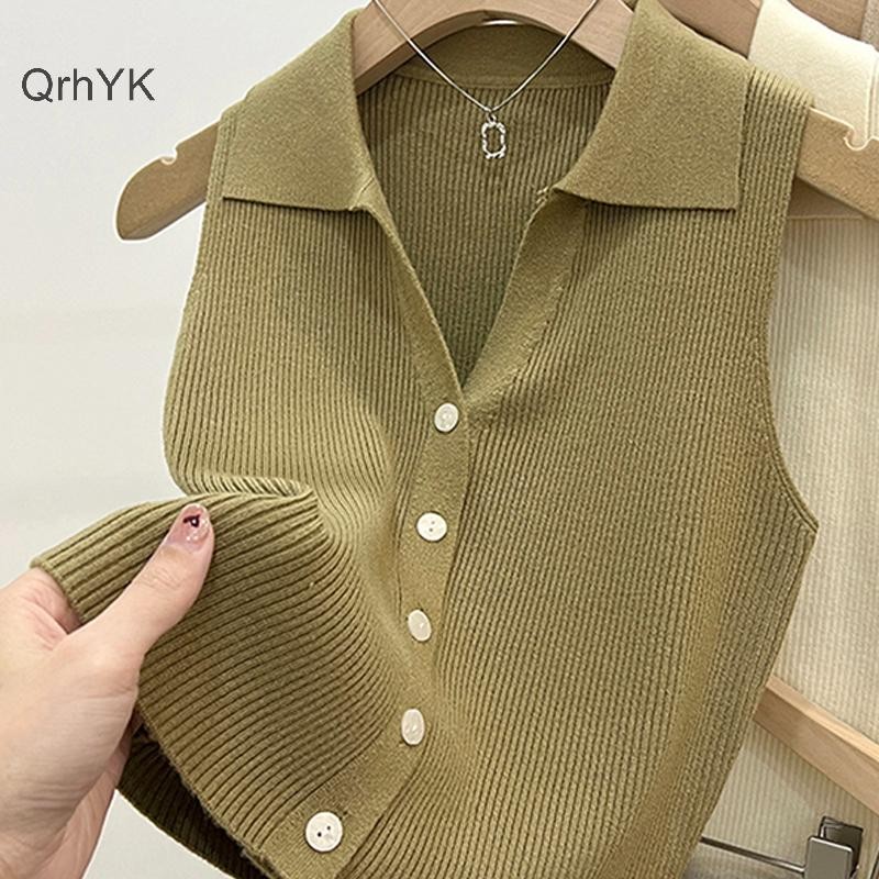 Thời Trang Nhà Máy Thời Trang Hàn Quốc Áo Vest Nữ Màu Trơn Ve Áo Không Tay Slim Top QrhYK