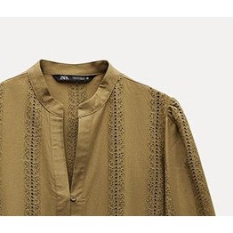 Áo Sơ mi Zara made in Morocco Thêu đột rỗng Cotton Dài Tay