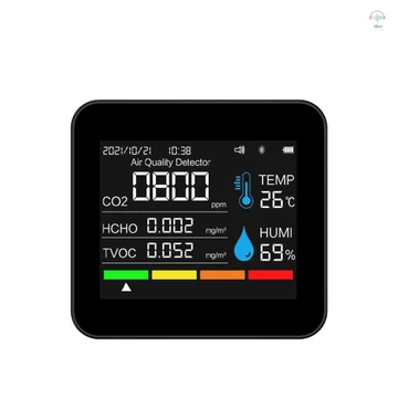 Máy đo chất lượng không khí 9 trong 1 BT Máy đo CO2 Máy dò Carbon Dioxide Thời gian / Ngày CO2 TVOC HCHO PM2.5 PM1.0 PM10 Hỗ trợ phát hiện độ ẩm nhiệt độ Điều khiển ứng dụng với chức năng báo động cho