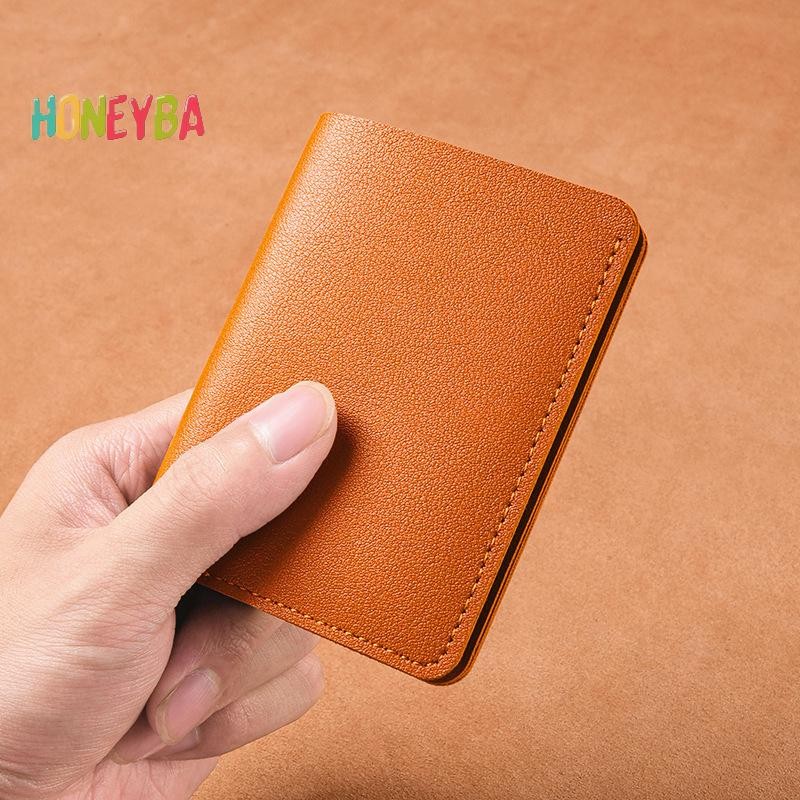 < Honeyba > Ví nhỏ bằng da màu trơn dành cho nữ Ví nữ ngắn đơn giản có nút Túi đựng thẻ tín dụng siêu mỏng Ví đựng tiền xu