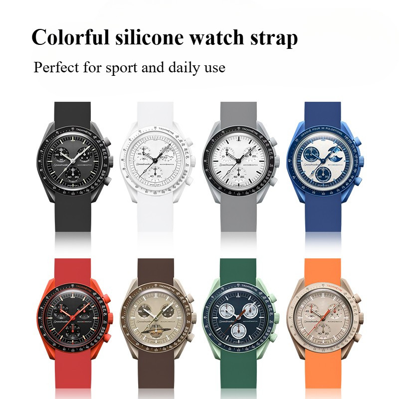 Dây đeo đồng hồ silicon đầu cong đơn giản cho OMEGA Moon Swatch đồng thương hiệu Hành tinh Seamaster 300mm Dây đeo đồng hồ 20mm 22mm Vòng đeo tay thể thao cao su chống thấm nước Nam nữ
