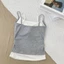 DARON Giả Hai Mảnh Camisole, Áo Crop top không tay chắp vá, Áo Vest thời trang Slim Fit phong cách Hàn Quốc Sweet Girl 's Tank Top Seaside