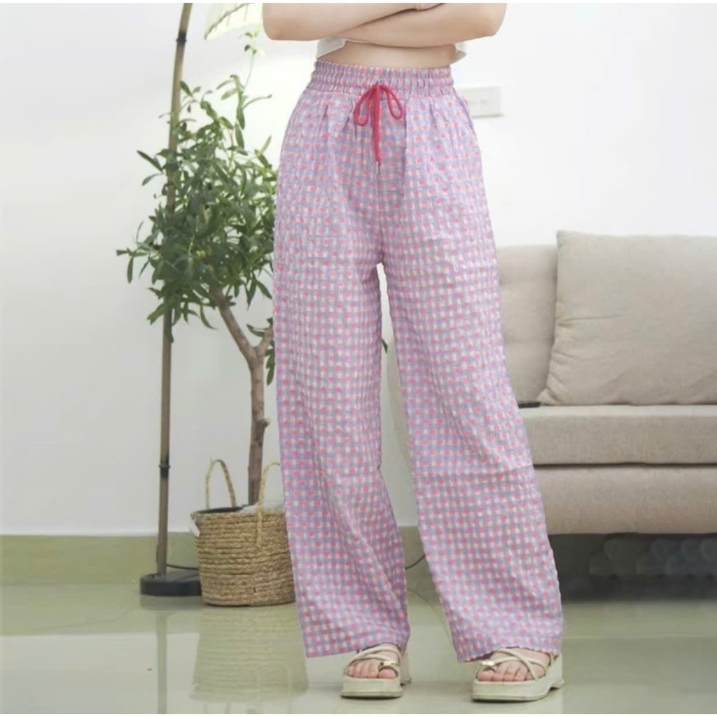[Combo 2 chiếc] Quần ống rộng nữ họa trái tim chất vải đũi xốp mềm mại thoáng mát hot 2025