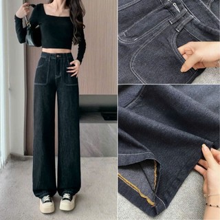 Quần jean bigsize nữ phom xuông lưng cao tôn dáng phối viền túi vintage basic cổ điển size 50-93kg - Q544