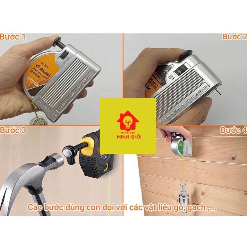 Quả dọi có từ tính Asaki 3m và 6m,quả dọi từ tự động Asaki AK-2571 và AK-2572,quả rọi từ lập lòn,lập loong nam châm,lập
