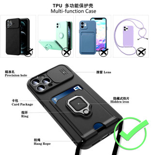 Dành Cho iphone 13 Pro / 12 Pro / 11 Pro Max Ốp Lưng 4 Trong 1 Trượt Camera Bao Đựng Thẻ Đứng Vuông Freebie Dây Chống Sốc Chống Rơi Mỏng Mềm TPU Cover