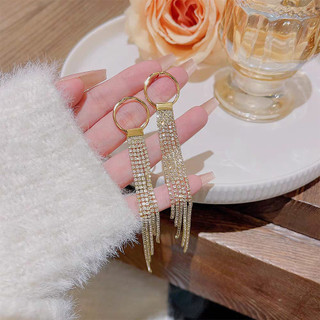 Độc Đáo Retro Phóng Đại Bông Tai Tua Rua Sang Trọng Bông Tai Kim Cương Vòng Bông Tai Dài