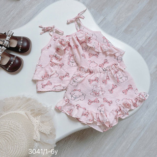 [8-22kg] Set Bộ Hè Mát 2 Dây Phối Bèo Xinh Cho Bé Gái Chất Đũi Mềm Mát