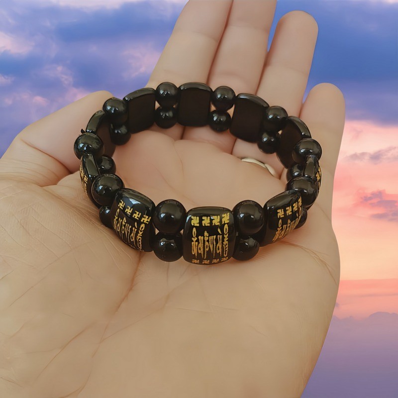 Mã Não Sáu Xương Rồng Mantra Đôi Hàng Vòng Tay Nam Nữ Cặp Đôi Obsidian Vòng Tay Hàng Vuông Mạ Vàng Vòng Tay