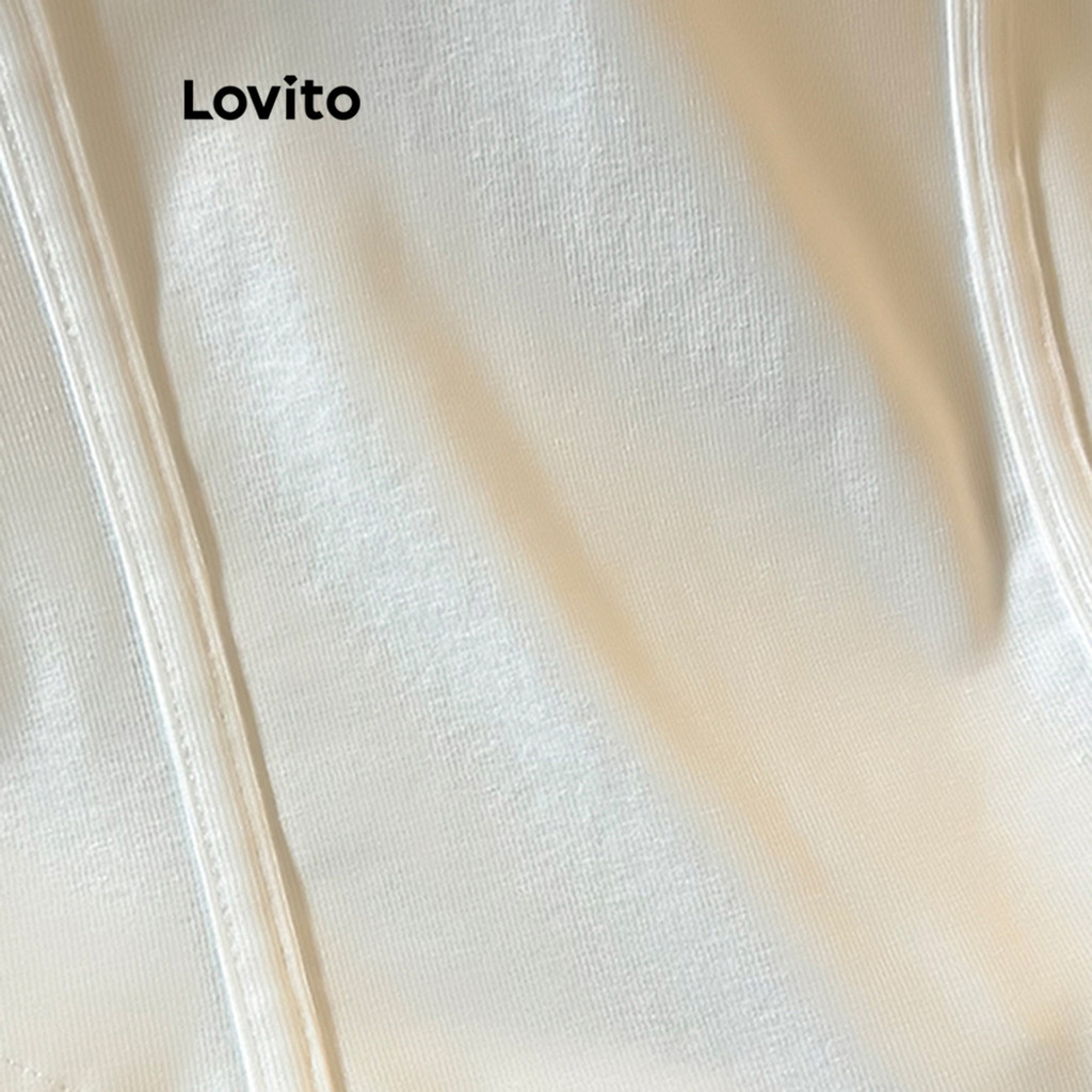 Ảnh Lovito Áo Thun Màu Trơn Có Đường Chiết Eo Tôn Dáng Cho Nữ LNM67139 4
