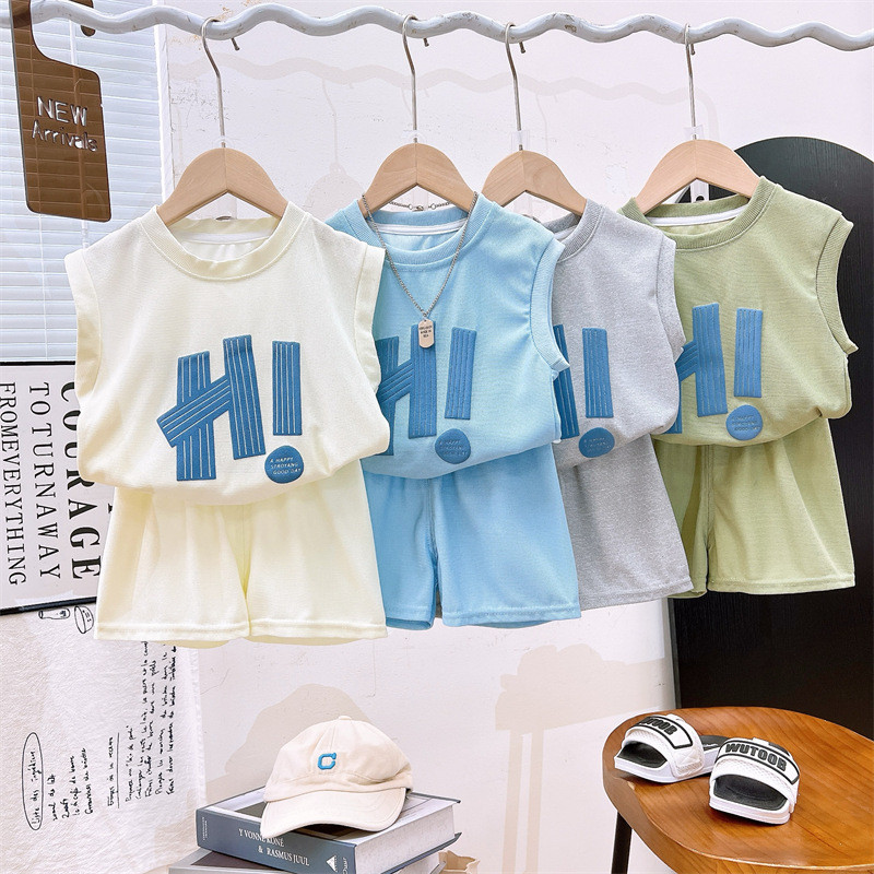 Bộ đồ Vest trẻ em mùa hè Phong cách mới Quần short không tay cho bé trai Phiên bản Hàn Quốc Quần áo bé gái Quần áo trẻ em