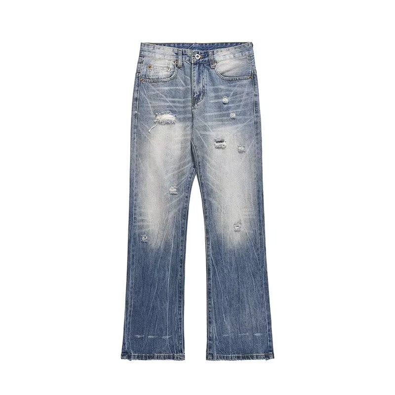 ThaliaWisp American Retro Quần jean rách thẳng hơi loe dành cho nam