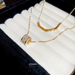 DREJEW 18k thật mạ vàng zircon hai lớp mặt dây chuyền vòng cổ mới đa năng xương đòn chuỗi ánh sáng sang trọng trang trí vòng cổ cao cấp