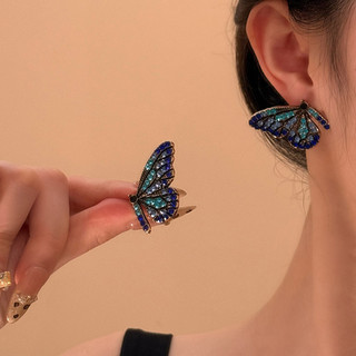 Thời Trung Cổ Retro Thanh Lịch - Bông Tai Cánh Bướm Với Kim Cương Nhỏ, Sang Trọng Cao Cấp