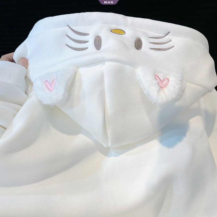 Phiên bản Hàn Quốc của phong cách đại học Áo len có mũ trùm đầu Hello Kitty Áo len nữ mùa thu đông Áo khoác rộng rãi Tide [BL]