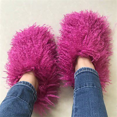 Faux Beach Len Ấm Áp Nữ Dép Cotton Giày Trượt Tuyết Mông Cổ Lông Trượt