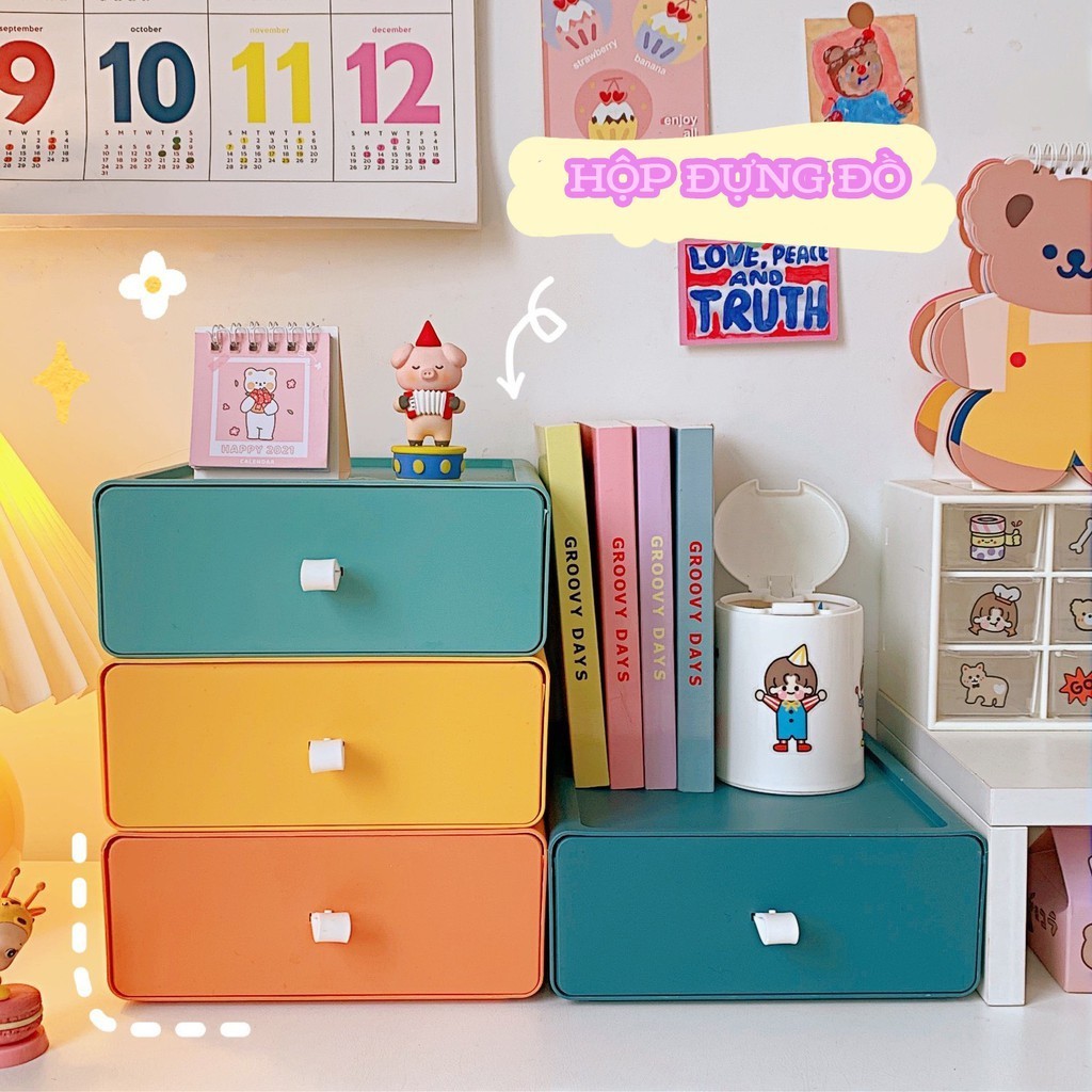 Hộp đựng đồ để bàn màu Morandi ,giá ngăn kéo nhiều tầng, kết hợp mới kệ đựng mỹ phẩm  phiên bản Hàn Quốc FE123